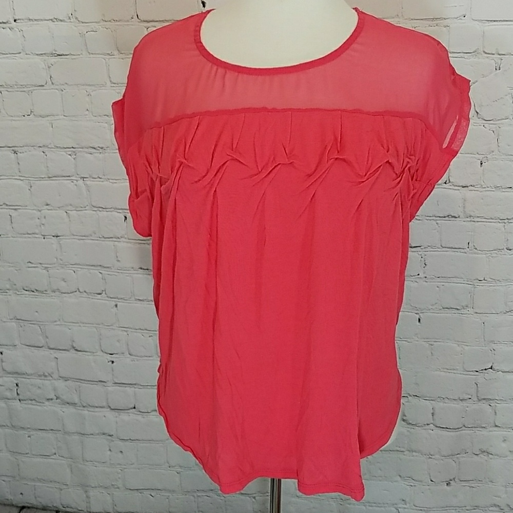 Coral, partly sheer top NWOT